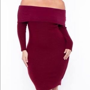 Curvy Sense Sweater Dress Size 4X Savannah Faux Cashmere Off Shoulder Ribbed